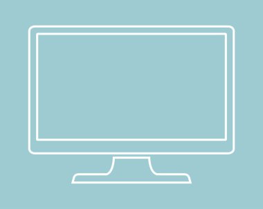 Monitör Pc simgesi düz tarzsiluet anahat yeşil arka plan vektör illüstrasyon izole