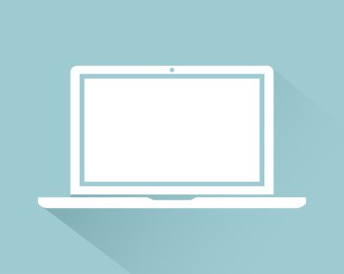 Yeşil arka plan düz stil, vektör illüstrasyon izole gölge ile Dizüstü bilgisayar simgesi