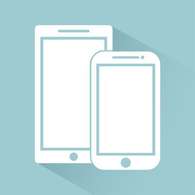 gölge ile cep telefonları simgeleri Yeşil arka plan düz stil izole, şık vektör illüstrasyon Eps10