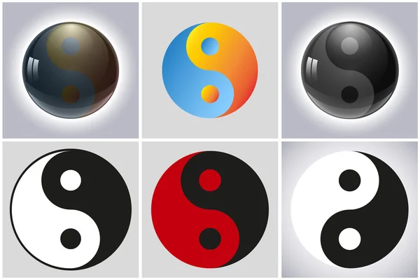 Yin Yang setzte verschiedene bunte Symbole, isoliert auf weißem Hintergrund, stilvolle Vektorillustration für Webdesign EPS10 — Stockvektor