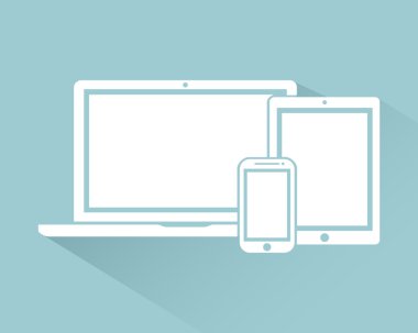 dizüstü bilgisayar, cep telefonu, tablet Pc simgeleri yeşil arka plan düz stil, şık vektör illüstrasyon izole gölge ile elektronik cihaz şablonu