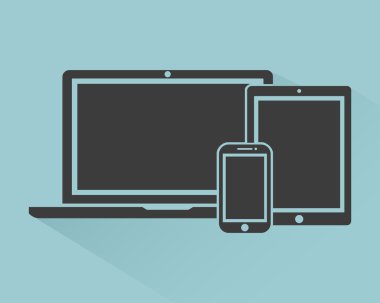 dizüstü bilgisayar, telefon, tablet elektronik cihaz simgeleri düz stil şablon ulalı bir arka plan üzerinde izole gölge , şık vektör illüstrasyon eps10