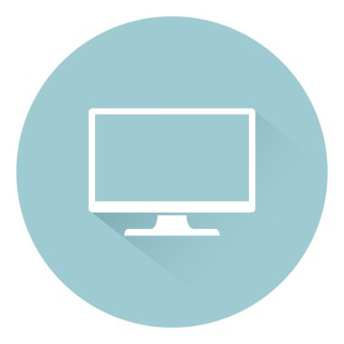 Monitör Pc, simge bilgisayar ekran düz stil gölgeli arka plan, web tasarımı için vektör çizim üzerinde izole