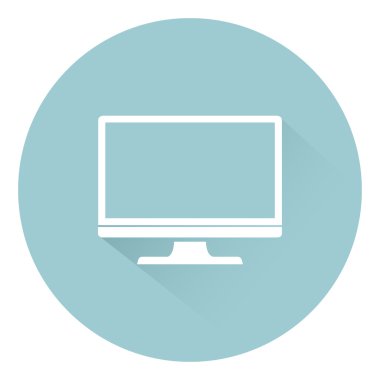 Monitör Pc, simge bilgisayar ekran düz stil gölgeli arka plan, web tasarımı için vektör çizim üzerinde izole