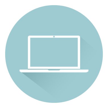 Dizüstü bilgisayar simgesini düz stil gölgeli arka plan, web tasarımı için vektör çizim üzerinde izole