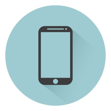 Arka planda gölge ile Cep telefonu düz stil simgesi, vektör illüstrasyon Eps10