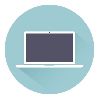 Dizüstü bilgisayar simgesini düz stil gölgeli arka plan, web tasarımı için vektör çizim üzerinde izole