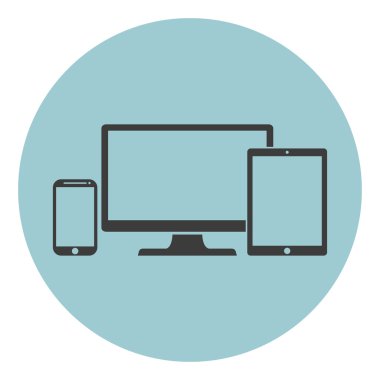 akıllı telefon, tablet ve masaüstü bilgisayar cihazları Simgeler izole, arka planda düz stil, duyarlı web tasarımı Eps10 şık vektör illüstrasyon