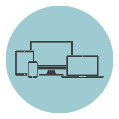 akıllı telefon, tablet, dizüstü bilgisayar ve masaüstü bilgisayar cihazları Simgeler izole, arka planda düz stil, duyarlı web tasarım Eps10 şık vektör illüstrasyon