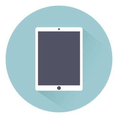 Tablet simgesi düz stil, gölge ile arka planda izole, web tasarımı için vektör illüstrasyon