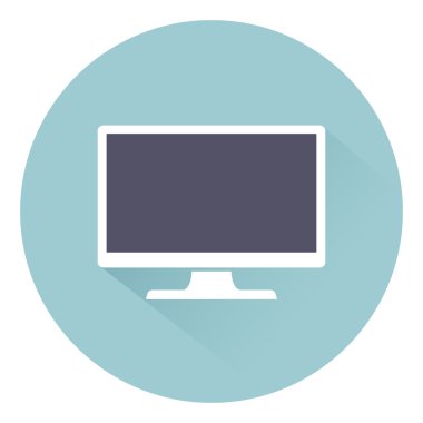 Monitör Pc, simge bilgisayar ekran düz stil gölgeli arka plan, web tasarımı için vektör çizim üzerinde izole