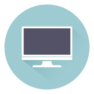 Monitör Pc, simge bilgisayar ekran düz stil gölgeli arka plan, web tasarımı için vektör çizim üzerinde izole