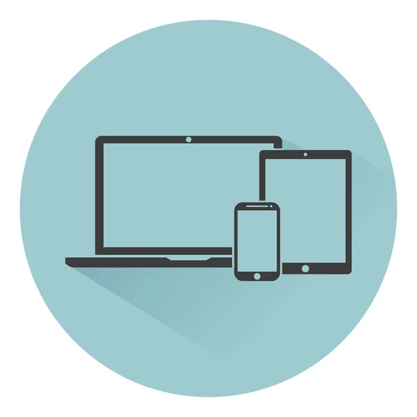 Ordinateur portable, téléphone, tablette modèle d'icônes de dispositif électronique avec ombre sur le fond, style plat, illustration vectorielle EPS10 — Image vectorielle