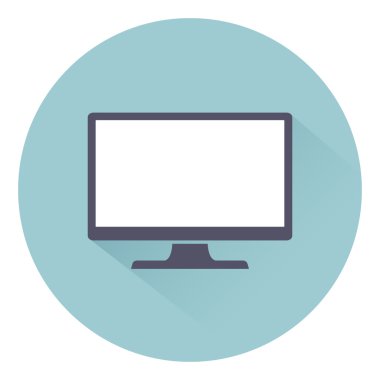 Monitör Pc, simge bilgisayar ekran düz stil gölgeli arka plan, web tasarımı için vektör çizim üzerinde izole