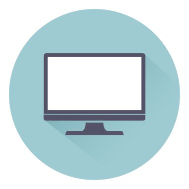Monitör Pc, simge bilgisayar ekran düz stil gölgeli arka plan, web tasarımı için vektör çizim üzerinde izole