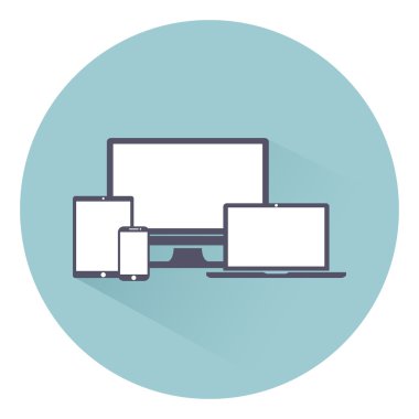 Monitör, dizüstü bilgisayar, tablet bilgisayar ve cep telefonu kümesi. Boya, vernik becerikli, hafif bir arka plan üzerinde izole illüstrasyon vektör