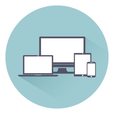 Monitör, dizüstü bilgisayar, tablet bilgisayar ve cep telefonu kümesi. Boya, vernik becerikli, hafif bir arka plan üzerinde izole illüstrasyon vektör