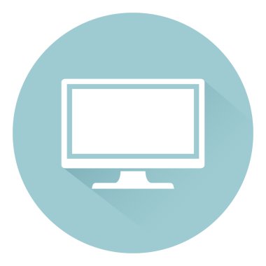 PC simge düz stil gölgeli arka plan, vektör çizim üzerinde izlemek