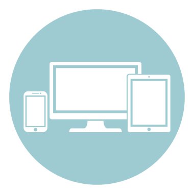 Aygıt simgelerini: izole akıllı telefon, tablet ve masaüstü bilgisayar arka plan stili düz. Duyarlı web tasarım şık vektör çizim