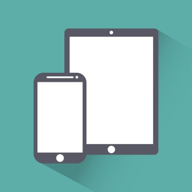 telefon, tablet elektronik aygıt simgeleri düz stil şablon şık vektör çizim eps10, yeşil bir arka plan izole gölge ile