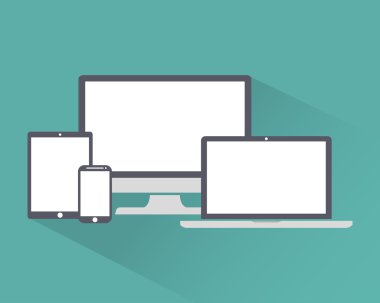 Dizi görüntü, dizüstü bilgisayar, tablet ve cep telefonlarına elektronik aygıt simgelerini, yeşil renkli şık vektör çizim Eps10 izole anahat