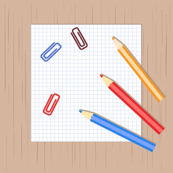 Crayon vectoriel, trombone, feuille de papier — Image vectorielle
