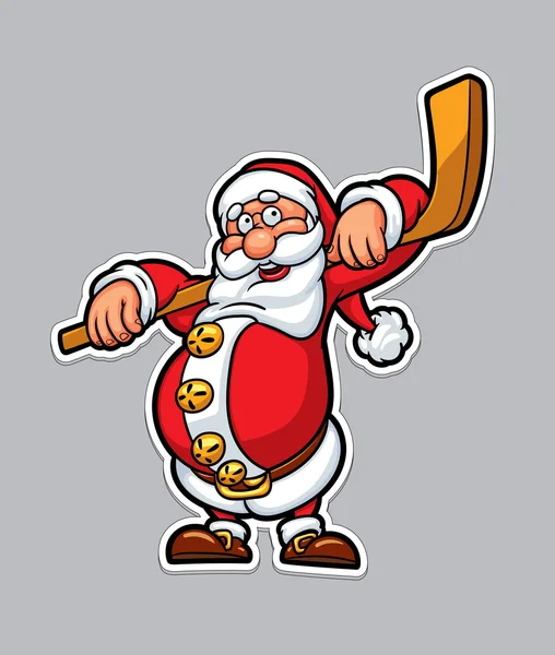 Père Noël drôle avec un bâton de hockey. Affiche de fond carte de Noël. Illustration vectorielle . — Image vectorielle