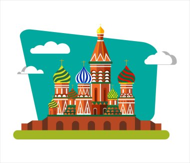 Rusya hoş geldiniz. St. Basils Cathedral Red square - vektör düz çizim üzerinde. Peyzaj tasarımı.