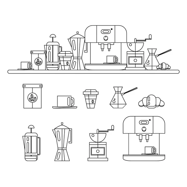 フラット スタイル - ベクトル図でコーヒー機器一式. — ストックベクタ