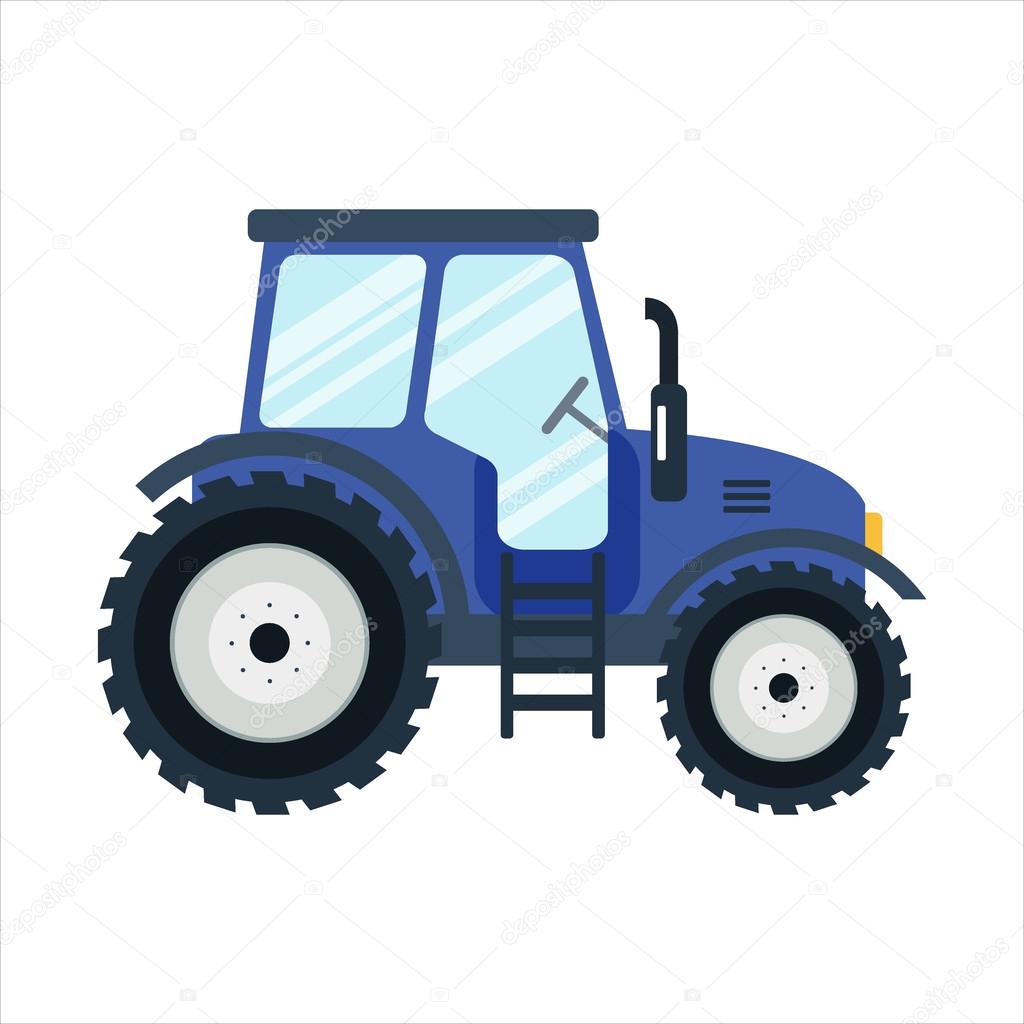 Icon blue tractor on white background - vector illustration