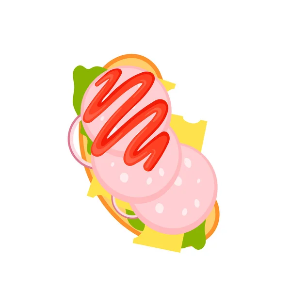 Sandwich vista dall'alto. Burger toast per una colazione sana o un pranzo su sfondo bianco. Elementi fast food, illustrazione vettoriale piatta. — Vettoriale Stock
