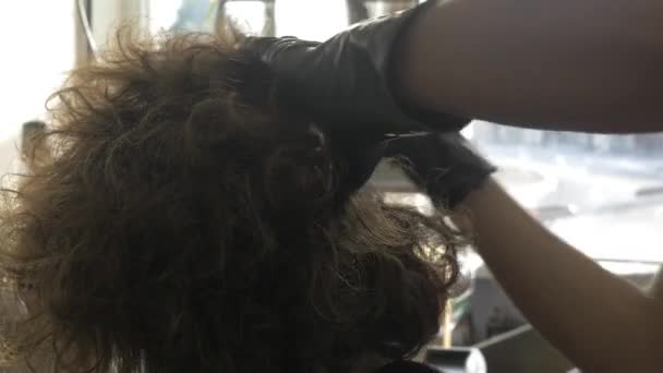 Estilista peluquero colorear raíces de pelo — Vídeo de stock