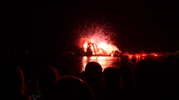 Pessoas assistindo do show com fogos de artifício — Vídeo de Stock