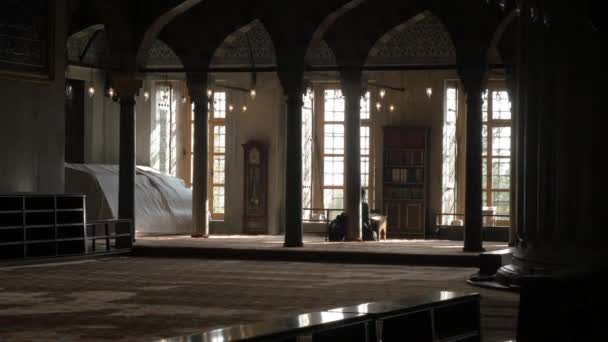 Люди молятся в синей мечети — стоковое видео