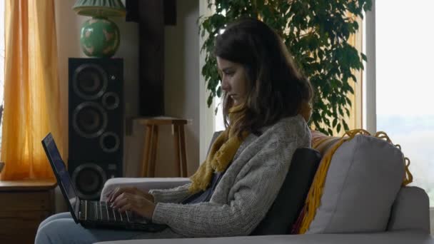 Жінка використовує ноутбук — стокове відео