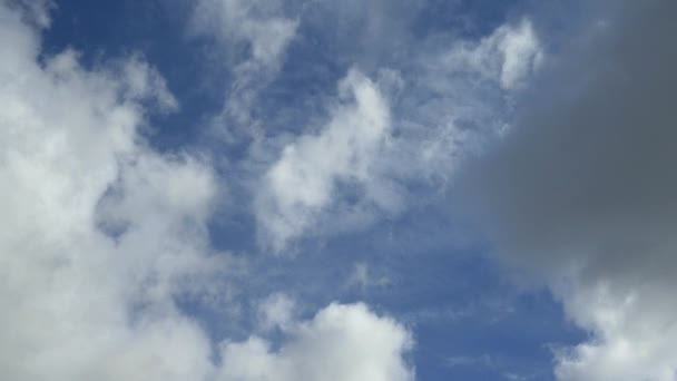 Άσπρα σύννεφα στον γαλάζιο ουρανό — Αρχείο Βίντεο