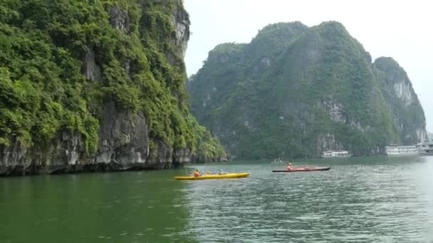 People Kayaking in ha long bay — Stock Video