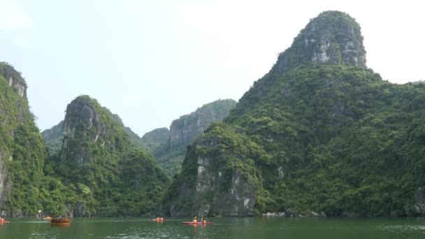 People Kayaking in ha long bay — Stock Video