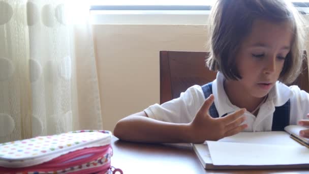 Little girl doing homework — Stock Video