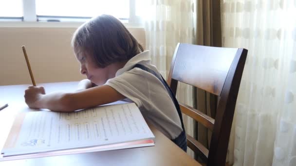 Маленька дівчинка робить домашнє завдання — стокове відео