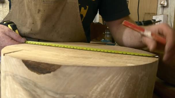 Schreiner arbeitet mit Holz — Stockvideo