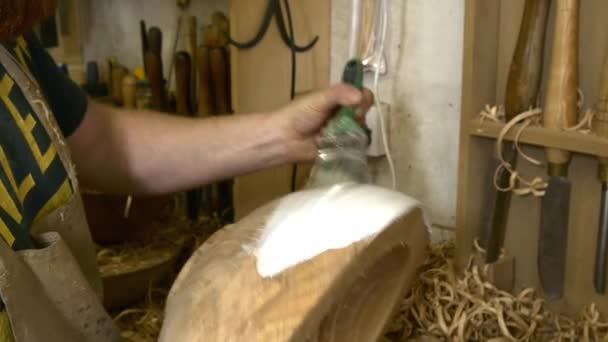 Schreiner arbeitet mit Holz — Stockvideo