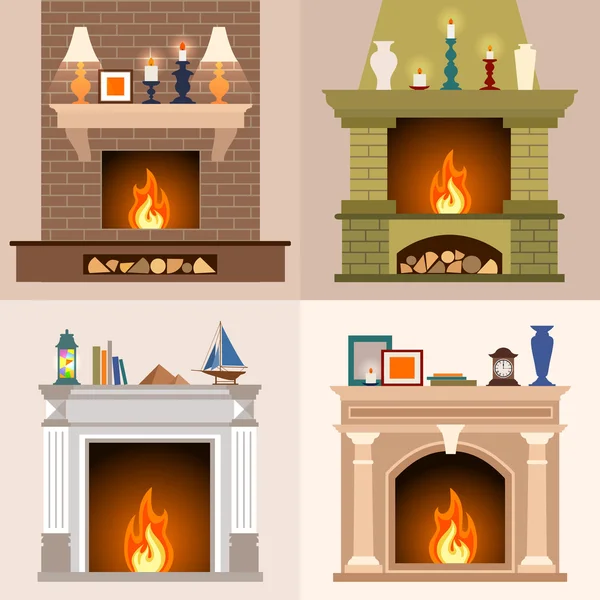 Vector collection of fireplaces. — Stock Vector