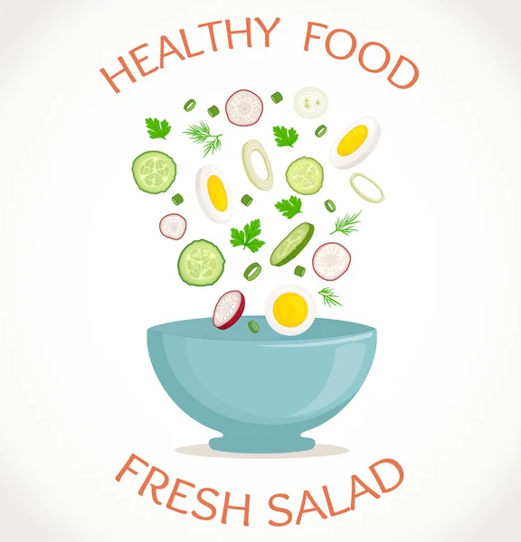 Ensalada fresca, comida saludable. Ilustración vectorial — Archivo Imágenes Vectoriales