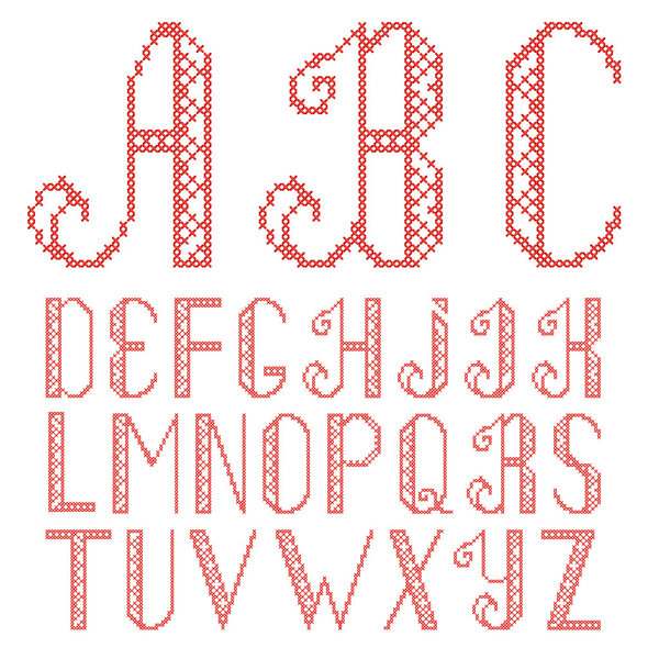 Vector cross stitch letters.