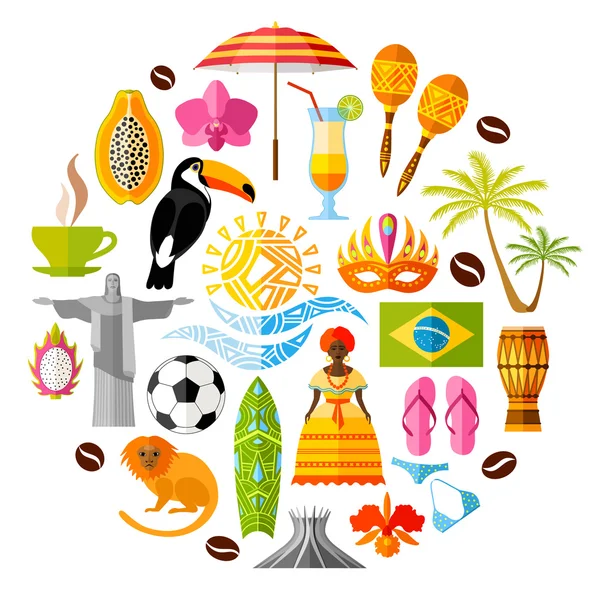 Set of Brazilian icons in the flat style. Vector symbols and design elements. — Stock Vector