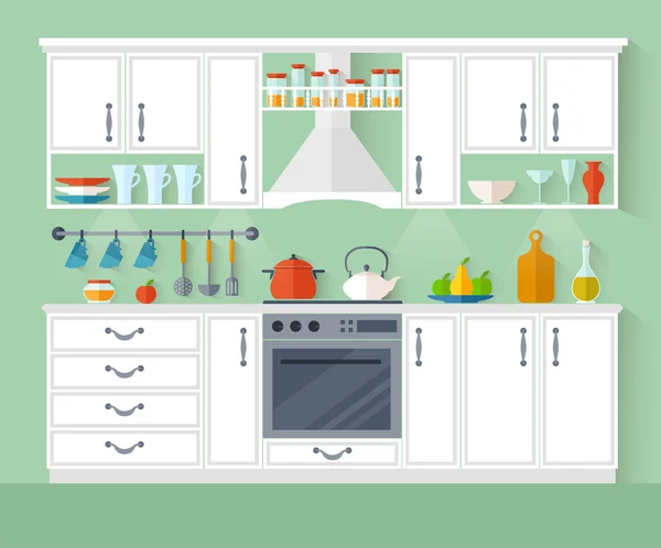 Interior de la cocina vectorial con muebles y equipo . — Vector de stock