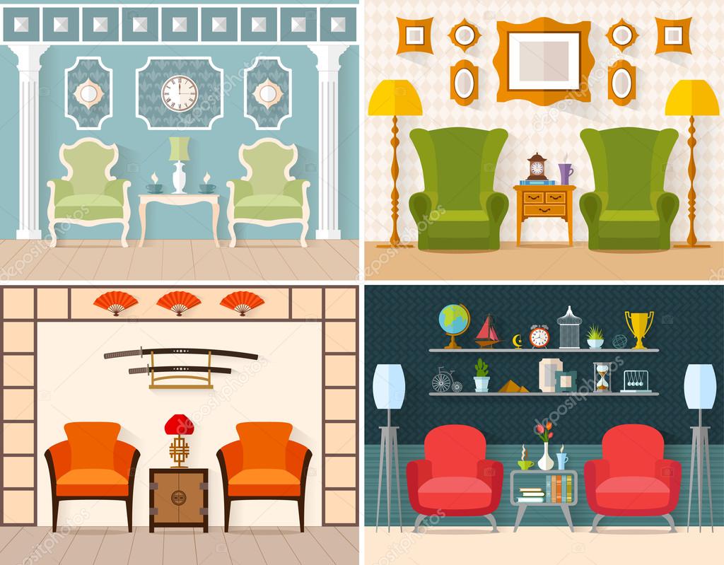 Set of vector interiors in various styles.