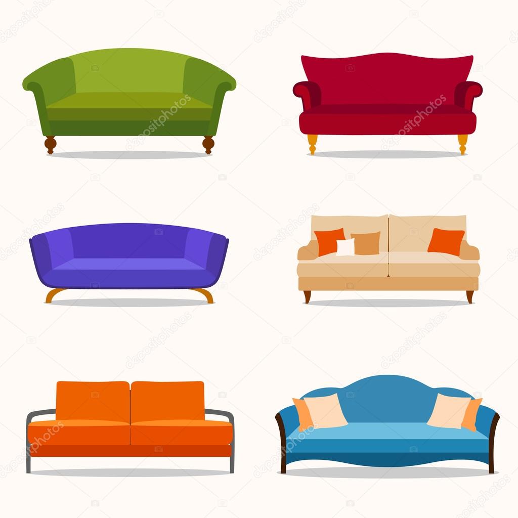 Icon collection of sofas. Divan design. Vector.