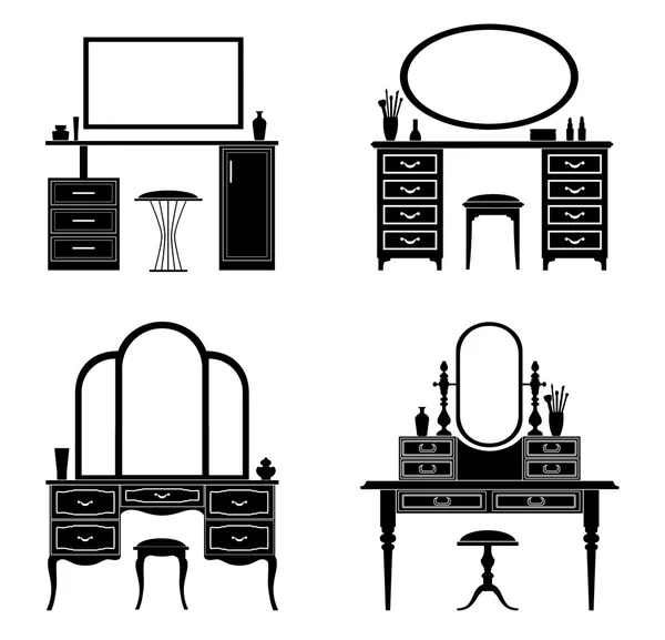 Silhouettes of vector dressing table. — Stock Vector